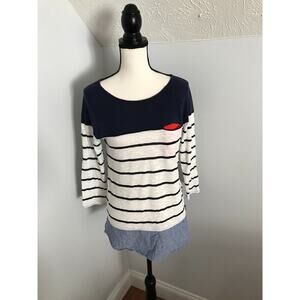 Anthropologie Postmark Women's Navy/White Striped Shirt with Pocket - Size MED